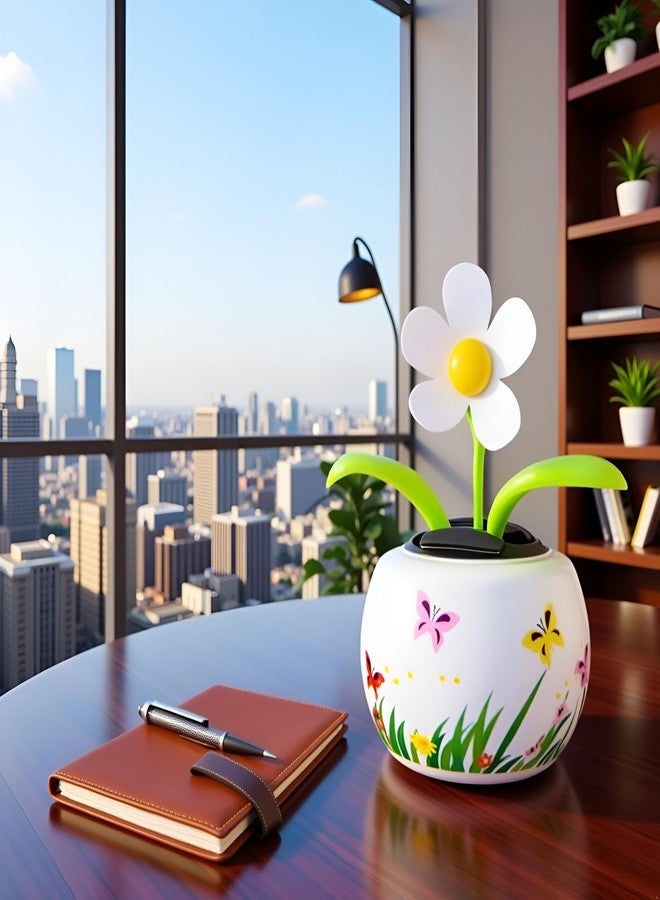 SquarezhenBo White Solar Powered Dancing White Flower in Colorful Shape Flip Flap,Animated Bobblehead Dancer Office Desk Car Decoration for Car,Window Sun Catcher Car Dashboard Decor Solar Power Kits - Image 2
