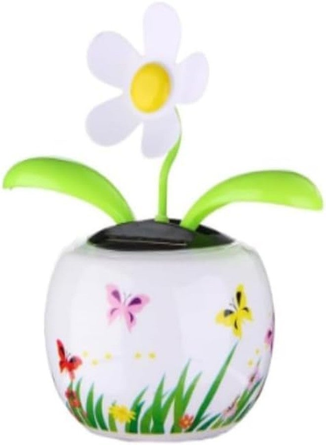 SquarezhenBo White Solar Powered Dancing White Flower in Colorful Shape Flip Flap,Animated Bobblehead Dancer Office Desk Car Decoration for Car,Window Sun Catcher Car Dashboard Decor Solar Power Kits - Image 1