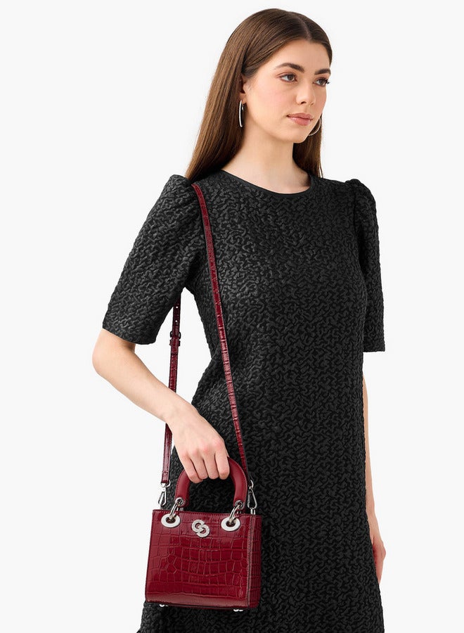 سيليست حقيبة توت بنقوش مع حزام قابل للفصل وإغلاق بأزرار - Image 2