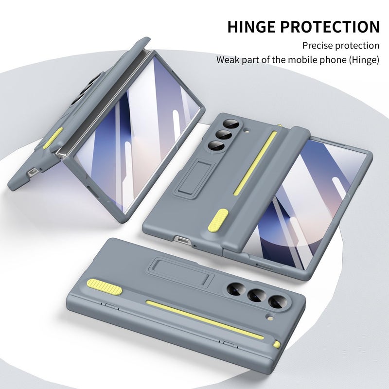 NINKI for Samsung Z Fold 5 Case with S Pen Holder & Stylus and Hidden Kickstand,Protective Hinge Screen Protector Matte Phone Cover for Samsung Galaxy Z Fold 5 Case with S Pen Slot and Stand â€“ Gray - Image 3