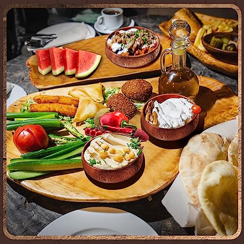 Skylety 10 Pcs Acacia Wooden Bowls Small Calabash Bowls Round Wood Salad Hand Carved Calabash Dip Tray for Serving Popcorn Pasta Coconut Nuts Sauce Appetizers Home Kitchen (4 Inch) - Image 5