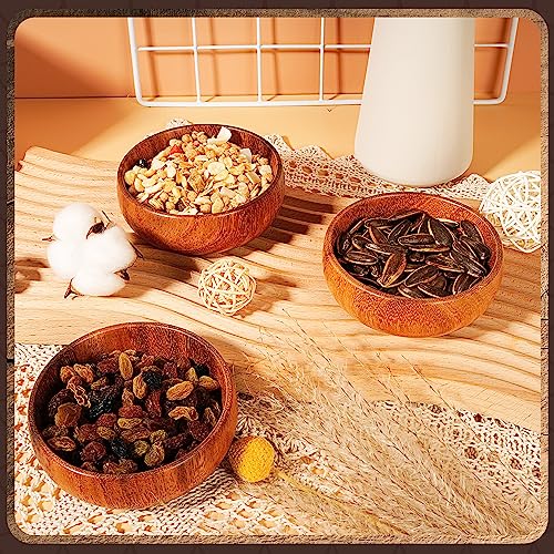 Skylety 10 Pcs Acacia Wooden Bowls Small Calabash Bowls Round Wood Salad Hand Carved Calabash Dip Tray for Serving Popcorn Pasta Coconut Nuts Sauce Appetizers Home Kitchen (4 Inch) - Image 4