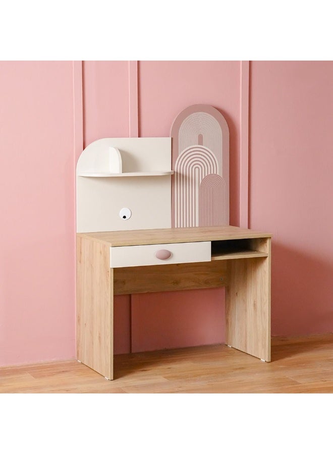 DANUBE HOME مكتب دراسة زيتا بدرج واحد مع رف - أبيض فاتح ووردي - أثاث مكتبي أنيق للمنزل والدراسة - خشب مصنّع - الحجم: L100.2xW55xH149.5cm - مثالي للأطفال والمراهقين - Image 1
