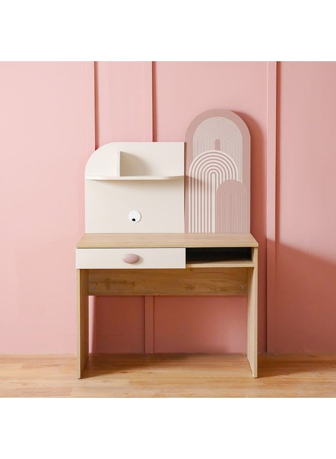 DANUBE HOME مكتب دراسة زيتا بدرج واحد مع رف - أبيض فاتح ووردي - أثاث مكتبي أنيق للمنزل والدراسة - خشب مصنّع - الحجم: L100.2xW55xH149.5cm - مثالي للأطفال والمراهقين - Image 2