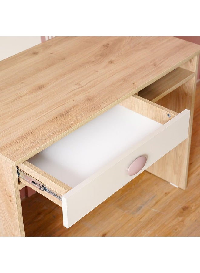 DANUBE HOME مكتب دراسة زيتا بدرج واحد مع رف - أبيض فاتح ووردي - أثاث مكتبي أنيق للمنزل والدراسة - خشب مصنّع - الحجم: L100.2xW55xH149.5cm - مثالي للأطفال والمراهقين - Image 4