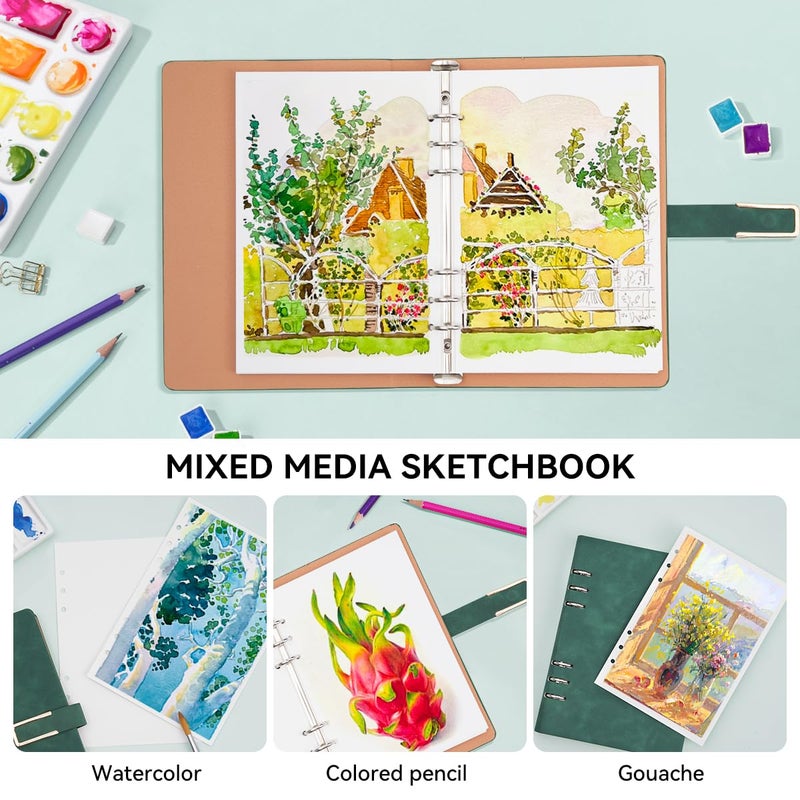 Lightwish Watercolor Sketchbook,100% Cotton Acid Free Watercolor Journal,300gsm/140lb Hot Press Watercolor Paper for Artists,Adults,Students,20 Sheets,9.25 * 6.3 Inches - Image 2