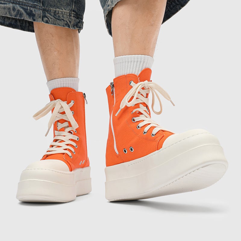2025 New High-Top Men''s and Women''s High-End Side Zipper Heightening Couple Shoes 18459 Orange-J - Image 4