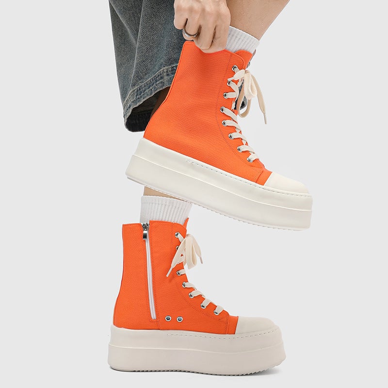 2025 New High-Top Men''s and Women''s High-End Side Zipper Heightening Couple Shoes 18459 Orange-J - Image 5