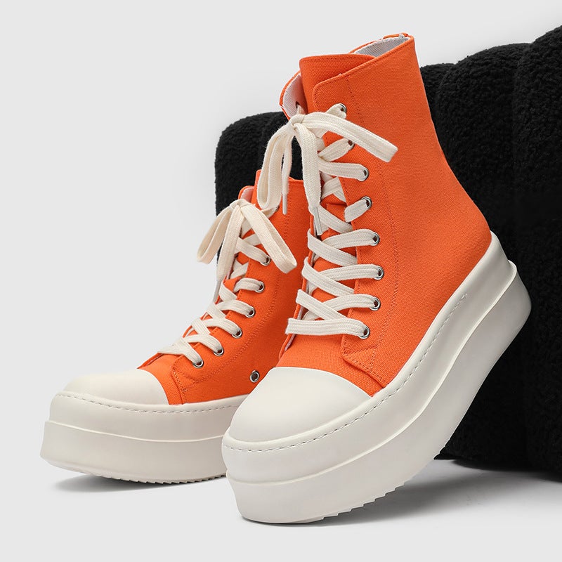 2025 New High-Top Men''s and Women''s High-End Side Zipper Heightening Couple Shoes 18459 Orange-J - Image 2