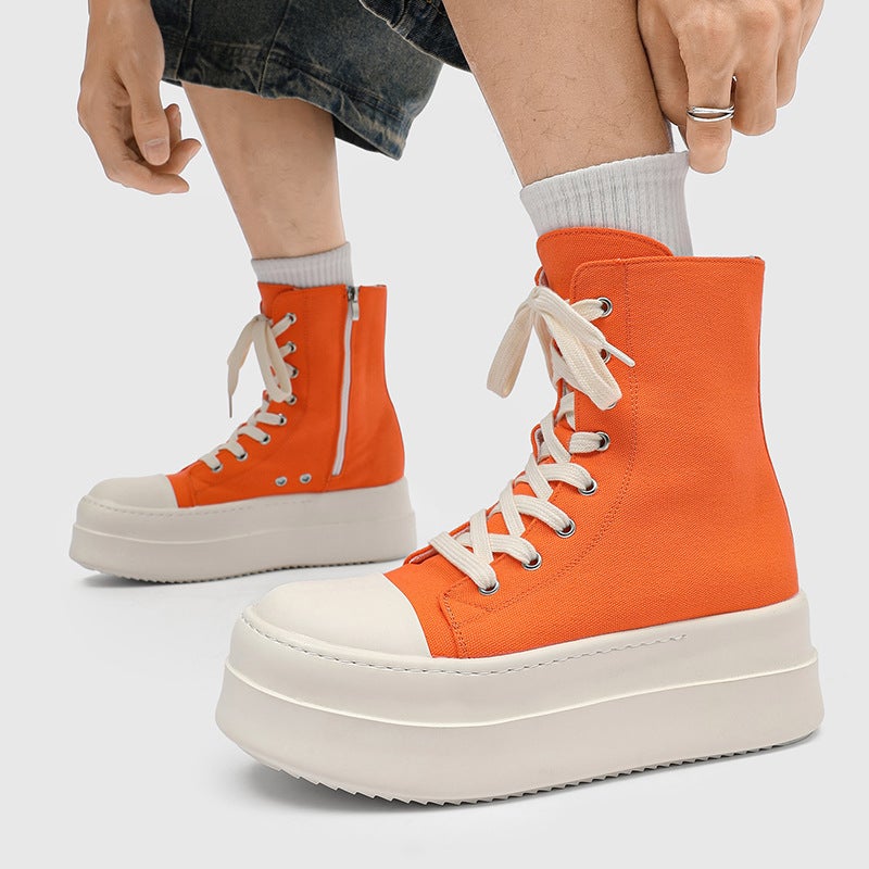 2025 New High-Top Men''s and Women''s High-End Side Zipper Heightening Couple Shoes 18459 Orange-J - Image 3