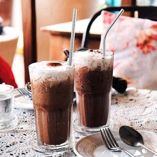 ANNVCHI 16 Pack of Reusable Stainless Steel Metal Straws, 8 Straight + 8 Bent 8.5 inch Metal Straws with 2 Cleaning Brushes, Straw Compatible with 20oz Stanley Cup - Image 5