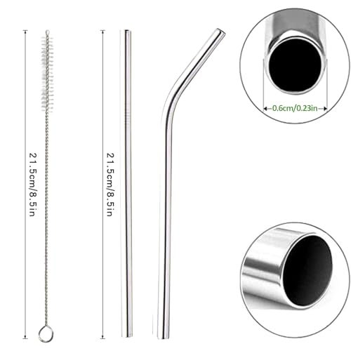 ANNVCHI 16 Pack of Reusable Stainless Steel Metal Straws, 8 Straight + 8 Bent 8.5 inch Metal Straws with 2 Cleaning Brushes, Straw Compatible with 20oz Stanley Cup - Image 2