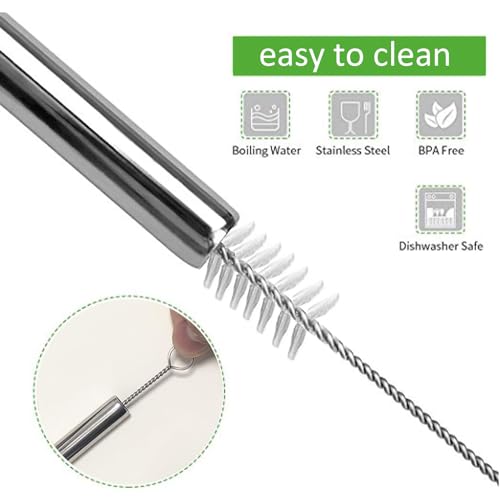 ANNVCHI 16 Pack of Reusable Stainless Steel Metal Straws, 8 Straight + 8 Bent 8.5 inch Metal Straws with 2 Cleaning Brushes, Straw Compatible with 20oz Stanley Cup - Image 3