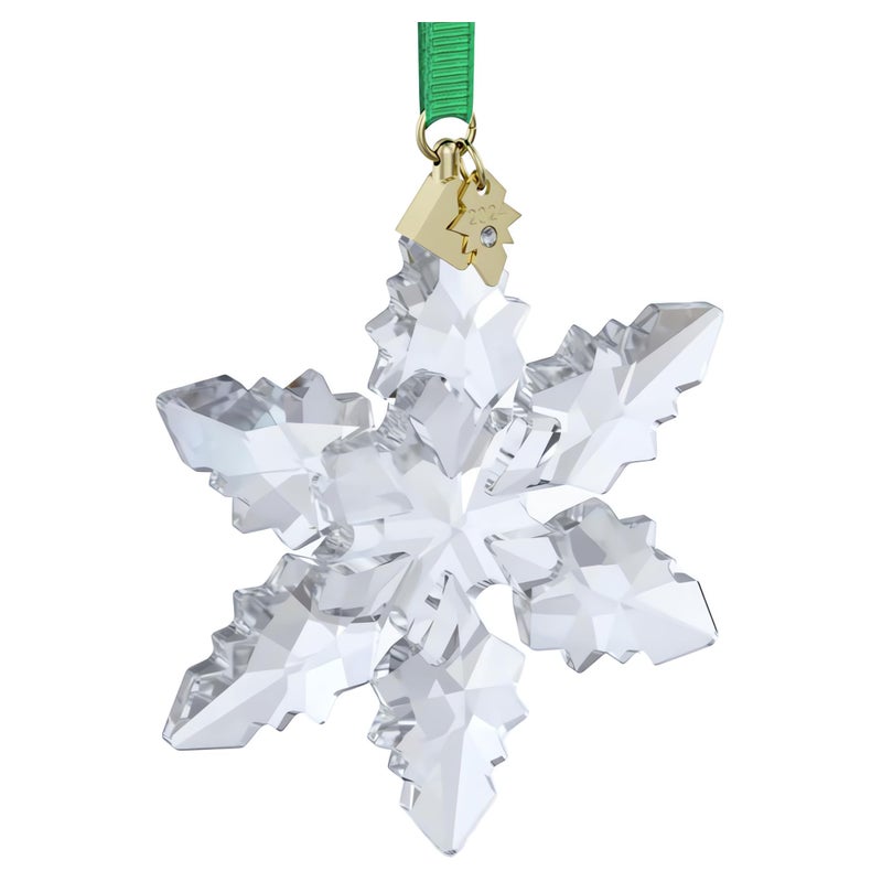 Swarovski Annual Edition 2024 Snowflake Ornament  Clear Faceted Crystal with Gold-Tone Metal Accents and Green Rayon Ribbon  Part of The Annual Edition Collection - Image 2