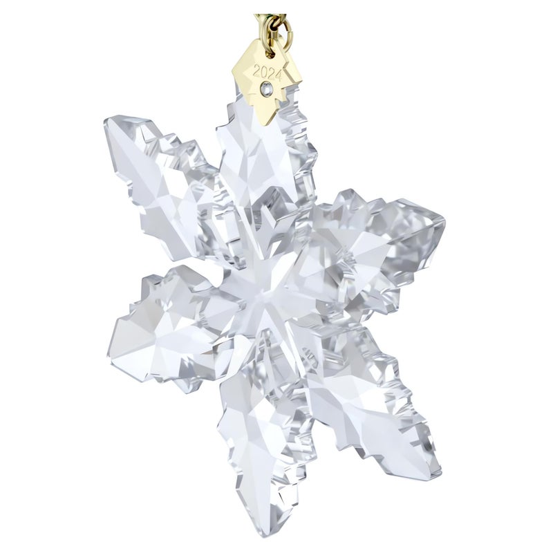 Swarovski Annual Edition 2024 Snowflake Ornament  Clear Faceted Crystal with Gold-Tone Metal Accents and Green Rayon Ribbon  Part of The Annual Edition Collection - Image 4