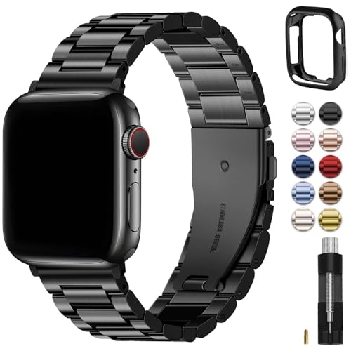 Fullmosa Metal Band Compatible with Apple Watch Bands Series 11 10 46mm Stainless Steel Strap iWatch Band with Case for Apple Watch Black - Image 1