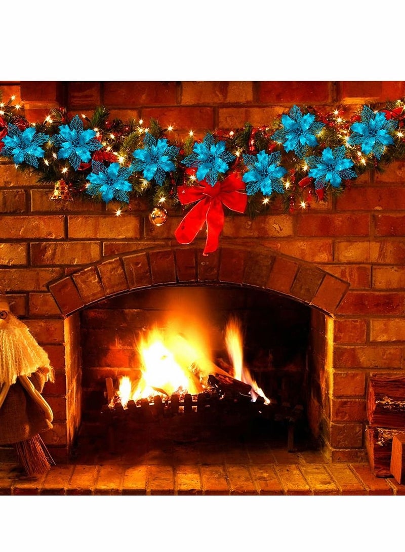 Excefore زهور البوينسيتيا الصناعية الزرقاء مع مشابك 12 قطعة 16 سم زينة شجرة لعرض الأكاليل والزفاف واحتفالات رأس السنة الجديدة - Image 2