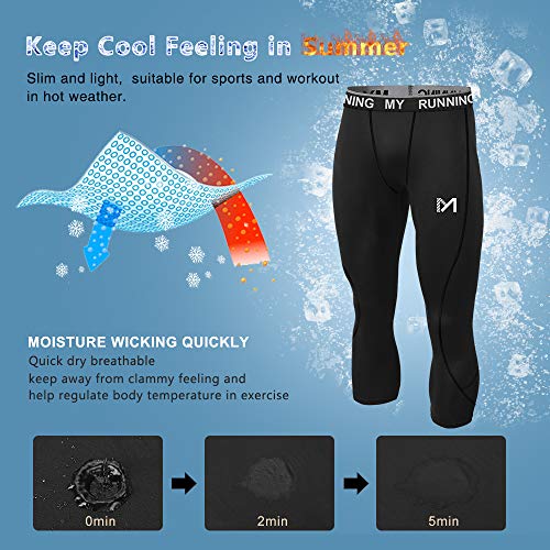 MEETYOO Men's 3/4 Compression Pants Leggings Tights, Cool Dry Sport Workout HeatGear Capri Base Layer - Image 3