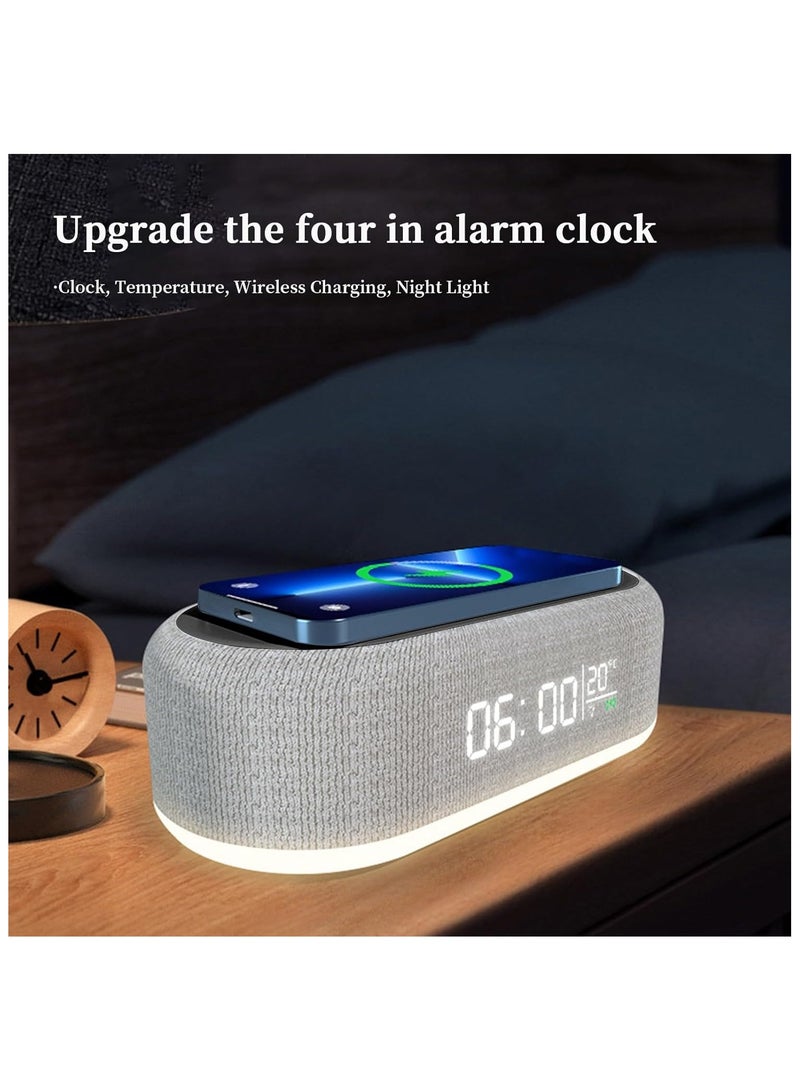 عام ساعة إنذار رقمية 4 في 1 مع شحن لاسلكي 15 واط محطة شحن سريعة لغرفة النوم بجانب السرير مع ضوء ليلي بضبط سطوعه - Image 3