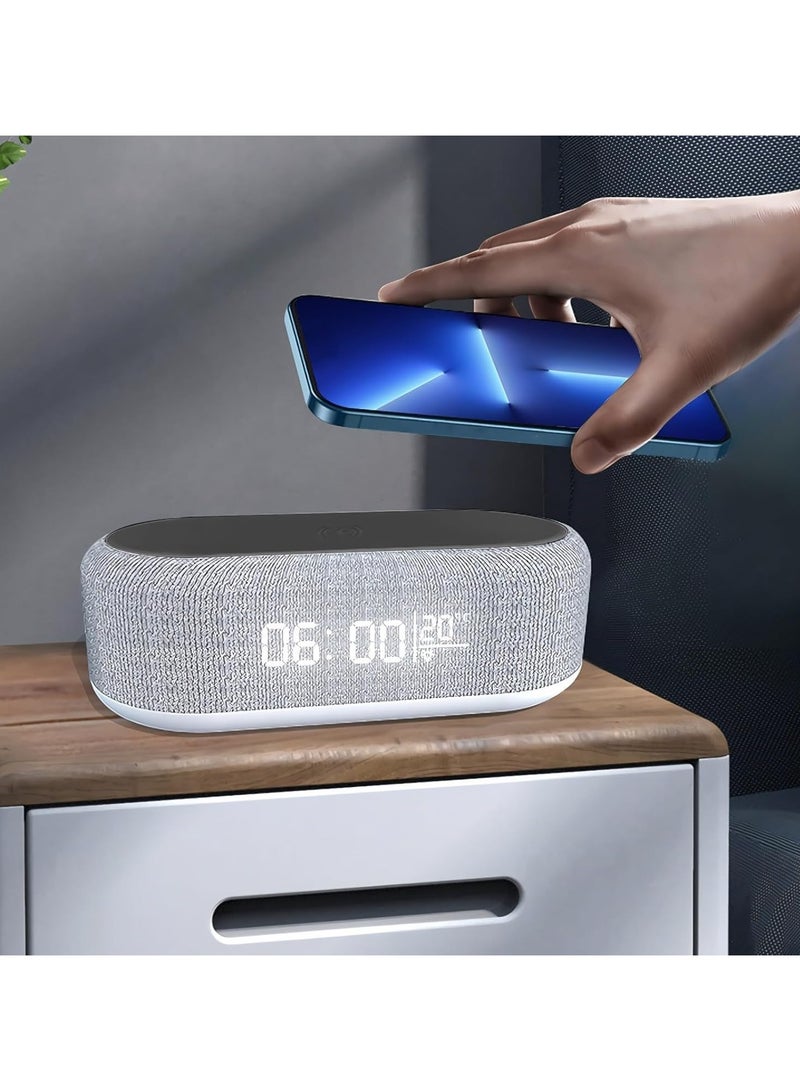 عام ساعة إنذار رقمية 4 في 1 مع شحن لاسلكي 15 واط محطة شحن سريعة لغرفة النوم بجانب السرير مع ضوء ليلي بضبط سطوعه - Image 1