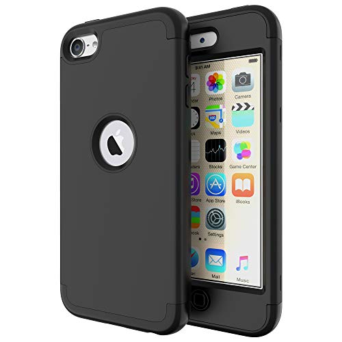 ULAK حافظة ULAK متوافقة مع iPod Touch 7/6/5، غلاف واقي ثقيل الوزن مقاوم للصدمات لجهاز Apple iTouch من الجيل 5/6/7 (أحدث طراز)، أسود - Image 1