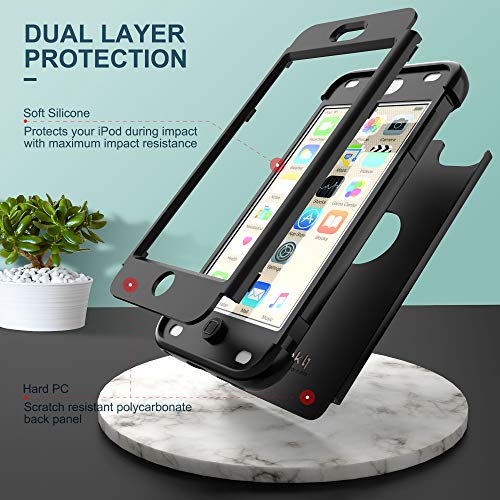 ULAK حافظة ULAK متوافقة مع iPod Touch 7/6/5، غلاف واقي ثقيل الوزن مقاوم للصدمات لجهاز Apple iTouch من الجيل 5/6/7 (أحدث طراز)، أسود - Image 3