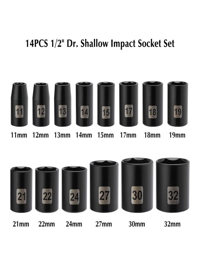 EMENTOL 14 PCS 1/2" Drive Standard Impact Socket Set, Metric, CR-V, 1/2-Inch Drive Shallow Impact Socket Set, 11mm - 32mm - Image 2