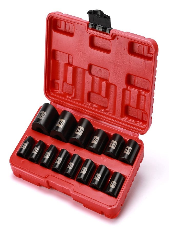 EMENTOL 14 PCS 1/2" Drive Standard Impact Socket Set, Metric, CR-V, 1/2-Inch Drive Shallow Impact Socket Set, 11mm - 32mm - Image 1