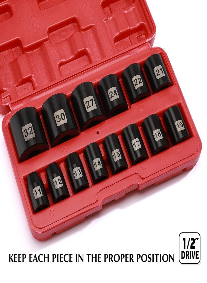 EMENTOL 14 PCS 1/2" Drive Standard Impact Socket Set, Metric, CR-V, 1/2-Inch Drive Shallow Impact Socket Set, 11mm - 32mm - Image 5