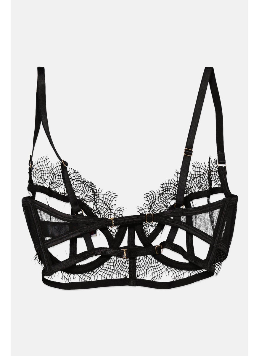 BLUEBELLA Women Non Padded Underwired Lace Bra, Black  - Image 2