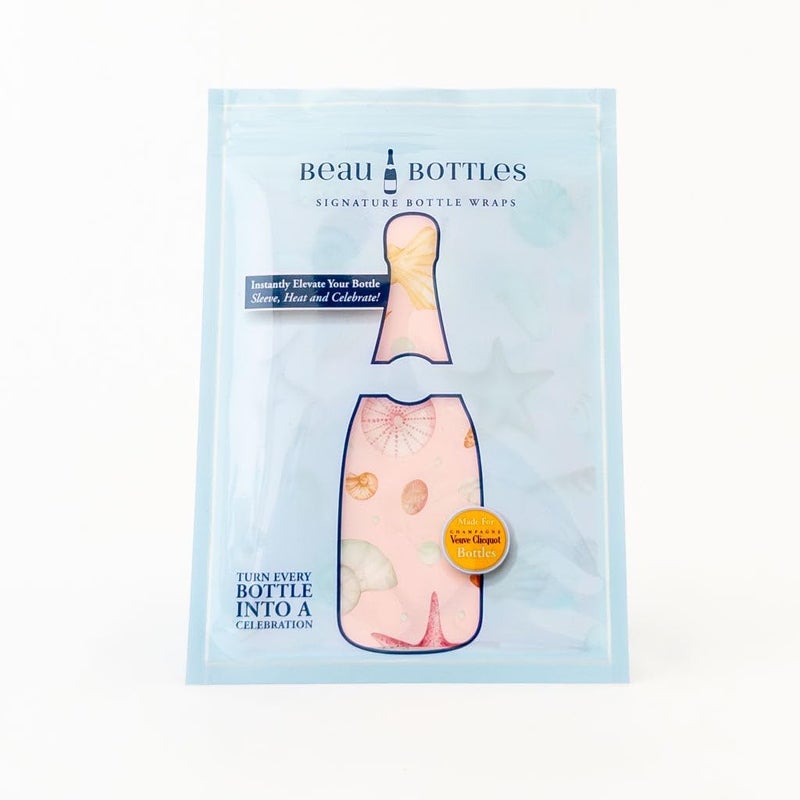 beaubottles Pink Seashells Wrap for Champagne – Veuve Edition – Custom Wine Bottle Labels for Celebrations, Birthdays, Gifting – Fits 750ml Bottles – Personalized Wine Label Sleeve - Image 2