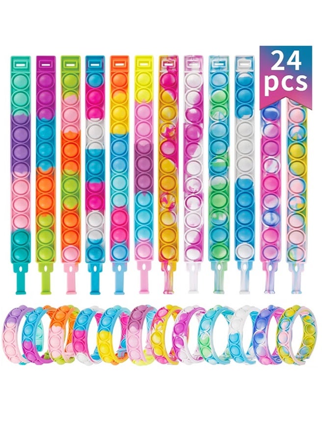 مجموعة من 24 قطعة من أساور البوب ​​الفقاعية، ألعاب فيدجيت للحفلات، أساور سيليكون للأصابع، هدايا للطلاب في الفصول الدراسية، حشوات لحقائب الهدايا، هدايا عيد ميلاد للأطفال (ألوان عشوائية) - Image 1