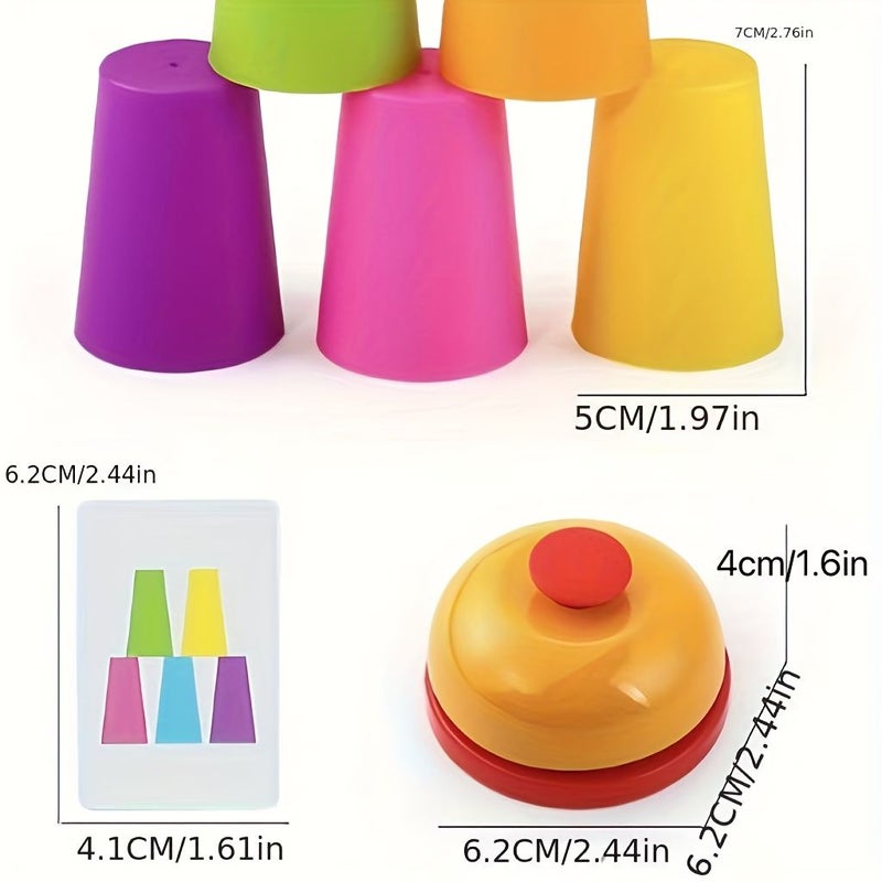 12 Cups 54 Cards 1 Clapping Bell Card Dual Battle Clock Cup Stacking Puzzle Toy Enhances Reaction Time And Memory Promotes Brain Development Parent Interactive Puzzle Game - Image 2