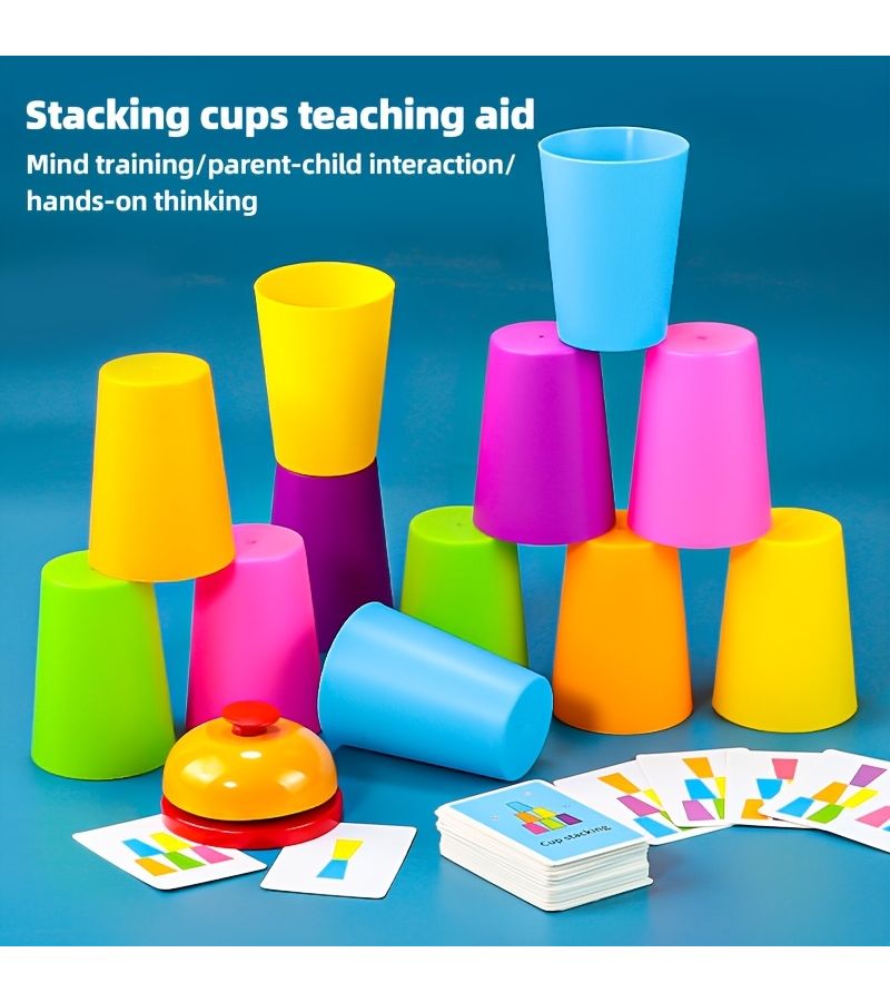 12 Cups 54 Cards 1 Clapping Bell Card Dual Battle Clock Cup Stacking Puzzle Toy Enhances Reaction Time And Memory Promotes Brain Development Parent Interactive Puzzle Game - Image 5