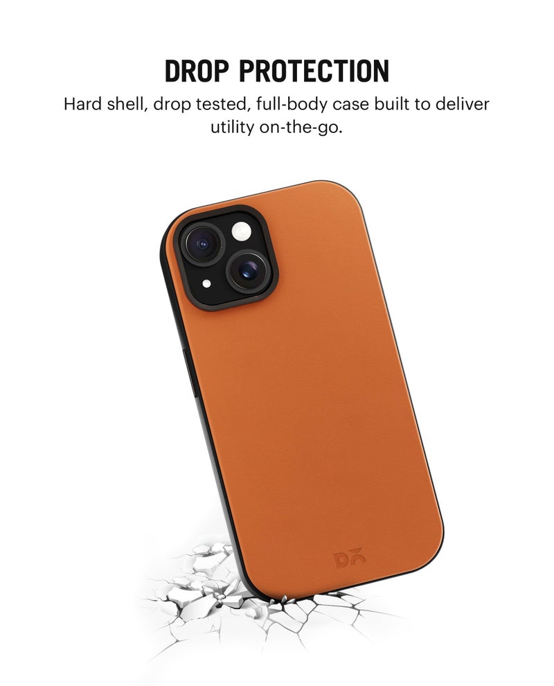 DailyObjects Leatherite Case for iPhone 15 Plus Compatible with Mag-Safe Wireless Charging | Tan-Grey Hybrid Magnetic Back Cover - Image 4