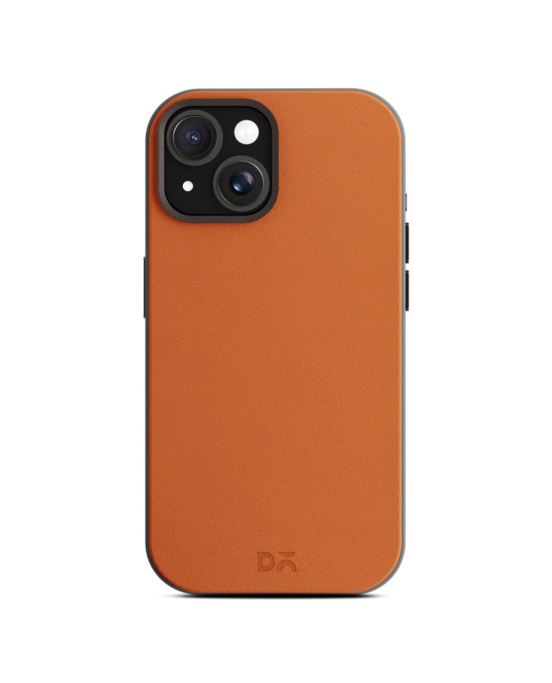 DailyObjects Leatherite Case for iPhone 15 Plus Compatible with Mag-Safe Wireless Charging | Tan-Grey Hybrid Magnetic Back Cover - Image 1