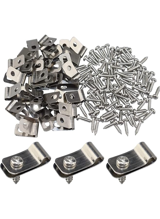 promass 200 Pcs Solar Panel Cable Clips, Fence Wire Clamps, Photovoltaic Cable Clips, Trailer Frame Wire Clamp Clips, Stainless Steel Wire Clips for Mount 12-16 Gauge (100 Wire Buckle +100 Screws) - Image 1
