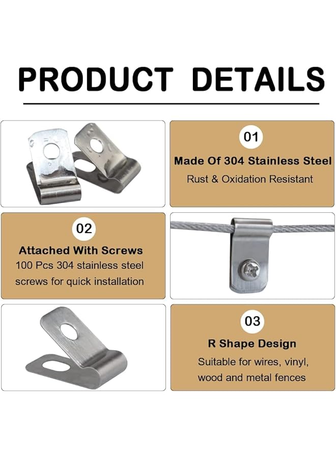 promass 200 Pcs Solar Panel Cable Clips, Fence Wire Clamps, Photovoltaic Cable Clips, Trailer Frame Wire Clamp Clips, Stainless Steel Wire Clips for Mount 12-16 Gauge (100 Wire Buckle +100 Screws) - Image 5