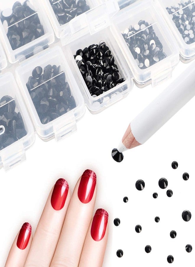 AD Beads 4300 Pieces Flat Back Nail Art Rhinestones Round Beads 6 Sizes (2-6.5mm) with Storage Organizer Box,Rhinestones Picking Pen for Nail Art Phone Decorations Crafts DIY (Black) - Image 4