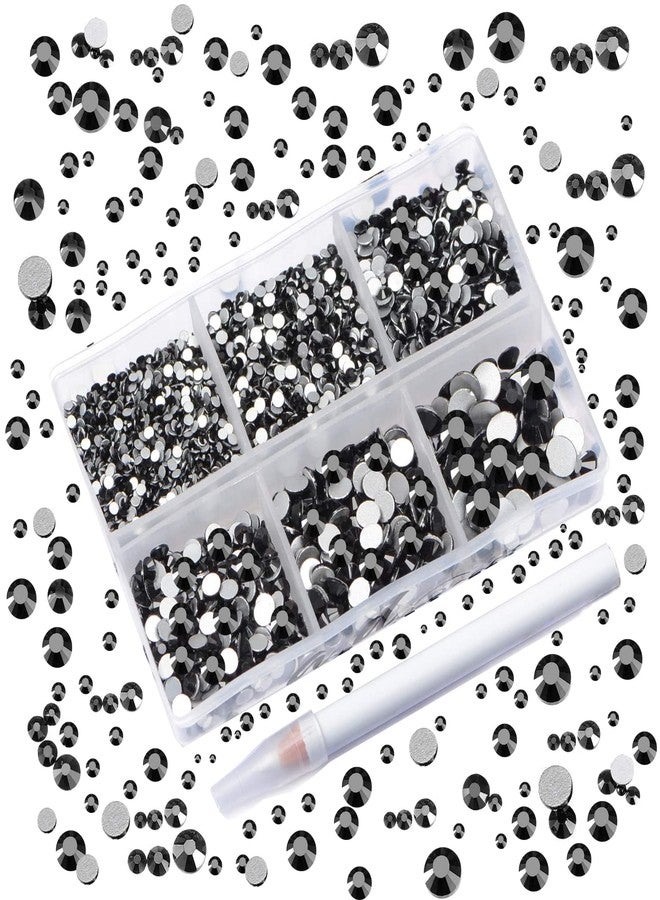 AD Beads 4300 Pieces Flat Back Nail Art Rhinestones Round Beads 6 Sizes (2-6.5mm) with Storage Organizer Box,Rhinestones Picking Pen for Nail Art Phone Decorations Crafts DIY (Black) - Image 1