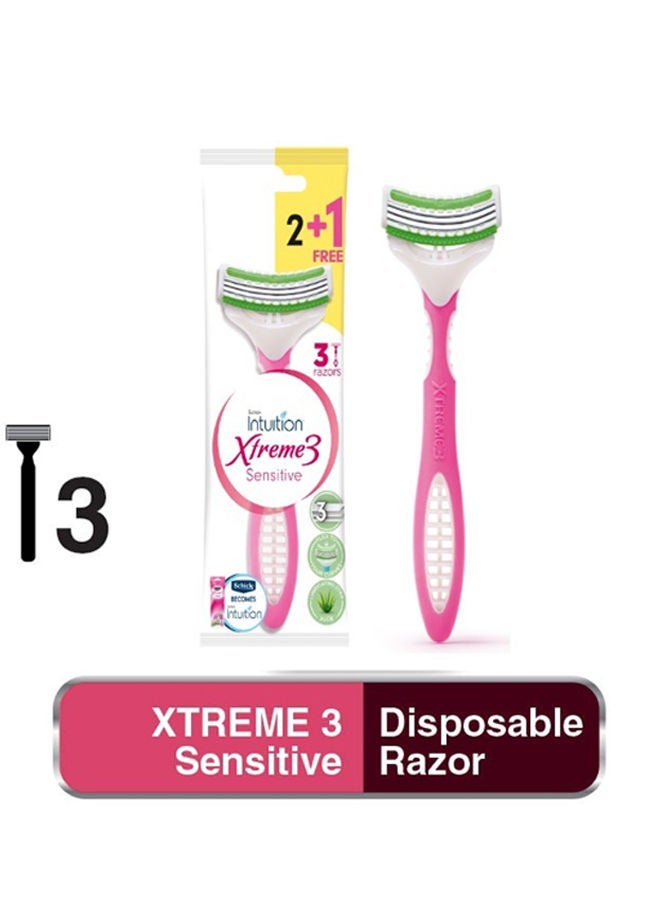 schick ماكينة حلاقة إنتويشن إكستريم 3 ذات الشفرات الثلاثية المرنة للاستخدام مرة واحدة للنساء، 3 شفرات - Image 1