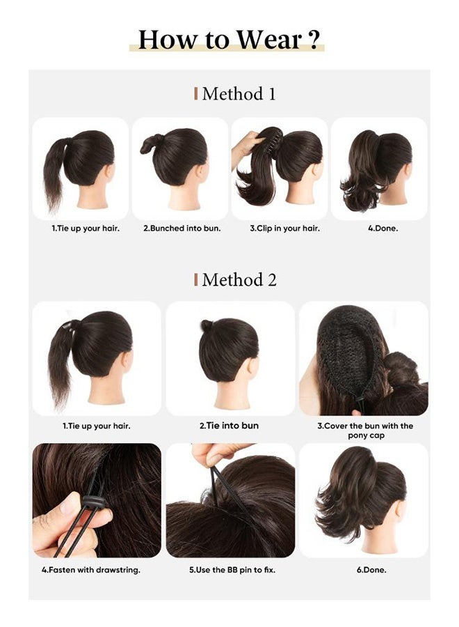 سوفي وصلات شعر ذيل الحصان القابلة للتثبيت - مظهر طبيعي مع أطراف مقلوبة، آمنة وسهلة الارتداء (أسود) - Image 3