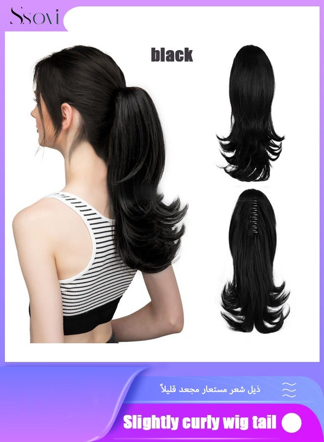 سوفي وصلات شعر ذيل الحصان القابلة للتثبيت - مظهر طبيعي مع أطراف مقلوبة، آمنة وسهلة الارتداء (أسود) - Image 1