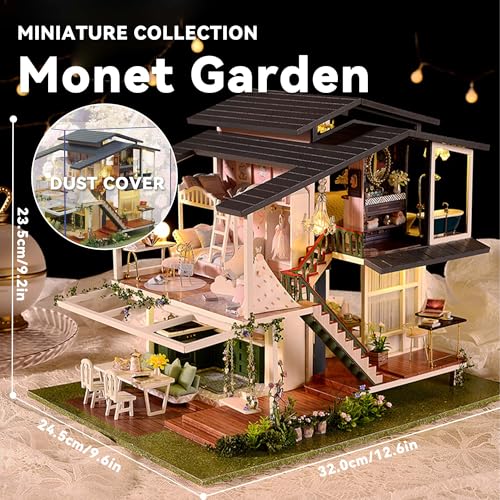 Flever Dollhouse Miniature DIY House Kit Creative Room with Furniture for Romantic Artwork Gift (Monet Garden) - Image 2