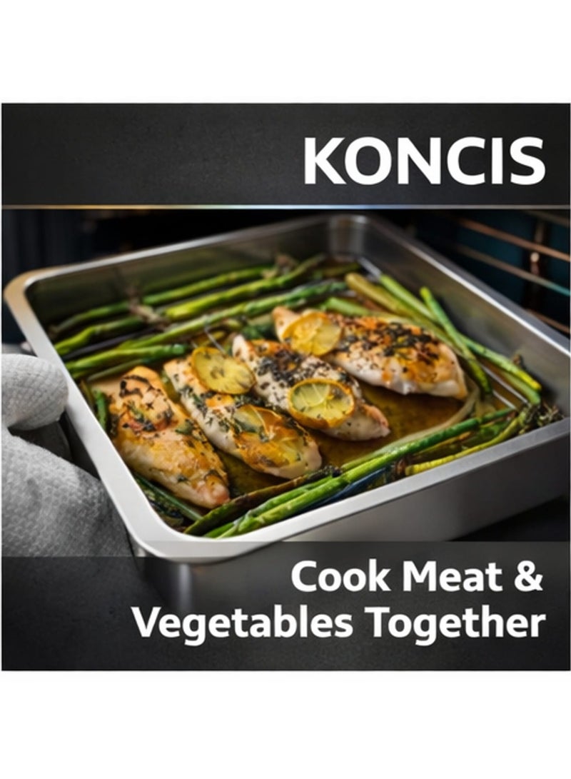 koncis Stainless Steel Roasting Tin with Grill Rack 40 x 32 cm – Heavy Duty Oven Roasting Pan for Chicken, Meat & Vegetables – Dishwasher Safe BBQ & Oven Tray - Image 4