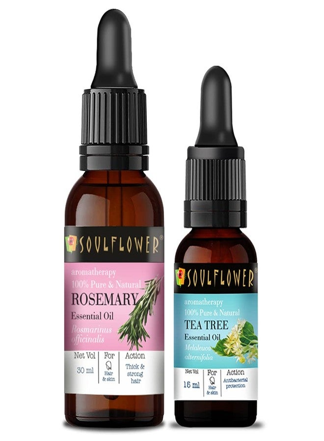 Soulflower Rosemary Essential Oil & Tea Tree Essential Oil For Acne,Dandruff 100% Pure,Natural,Undiluted & Premium Oil-Ecocert Cosmos Organic Certified-Pack Of 2 (30Ml & 15Ml With Free Dropper) - Image 1