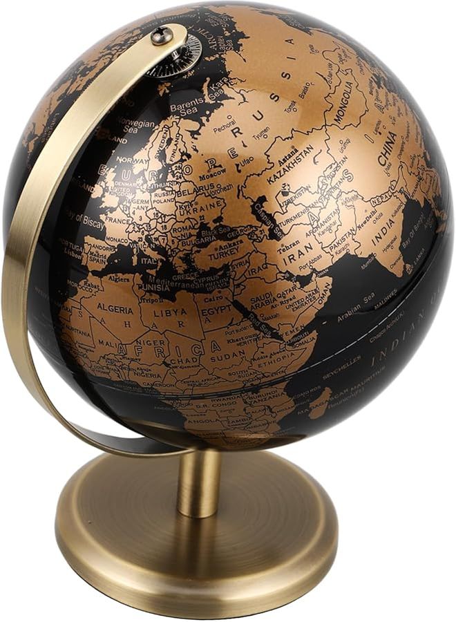 Vintage Rotatable Desktop Globe With Antique Bronze Stand Black Office Home Decor - Image 2
