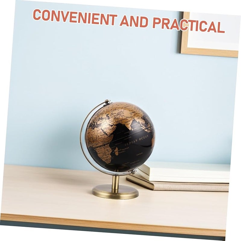 Vintage Rotatable Desktop Globe With Antique Bronze Stand Black Office Home Decor - Image 4