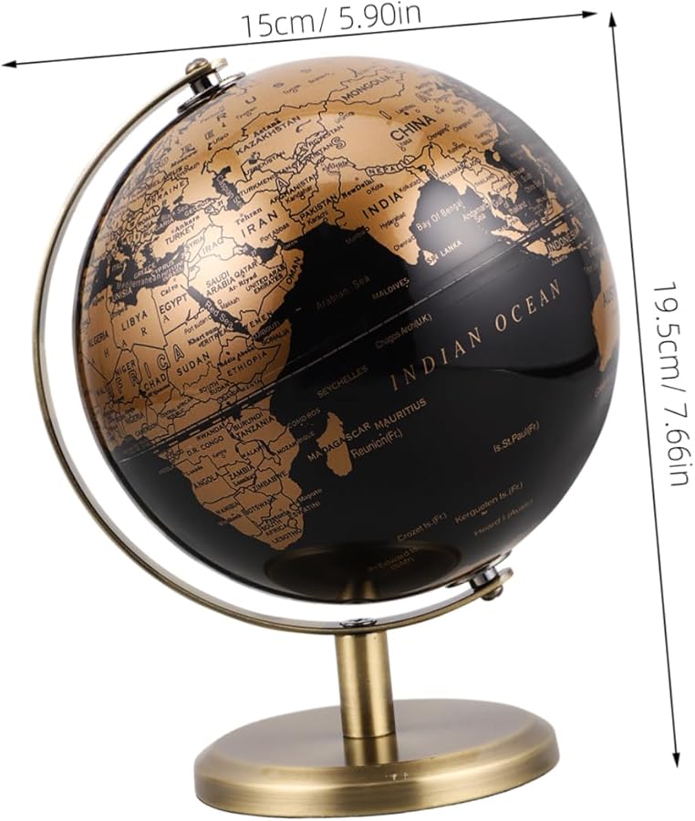 Vintage Rotatable Desktop Globe With Antique Bronze Stand Black Office Home Decor - Image 3