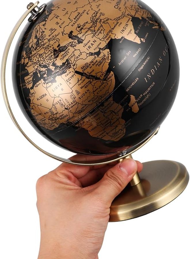 Vintage Rotatable Desktop Globe With Antique Bronze Stand Black Office Home Decor - Image 5